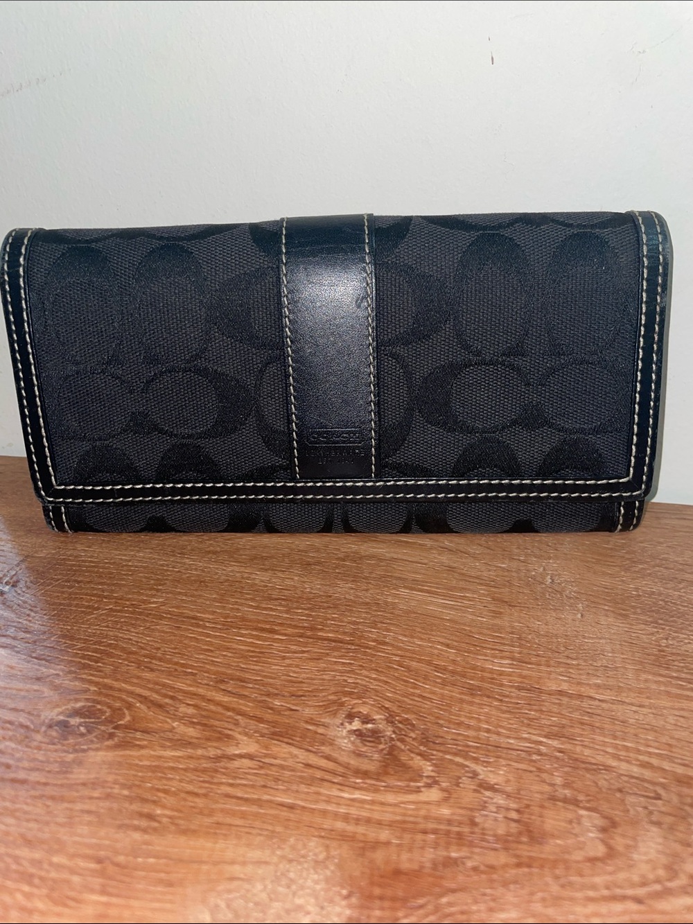 Coach Black Signature Canvas Zip Continental Wallet